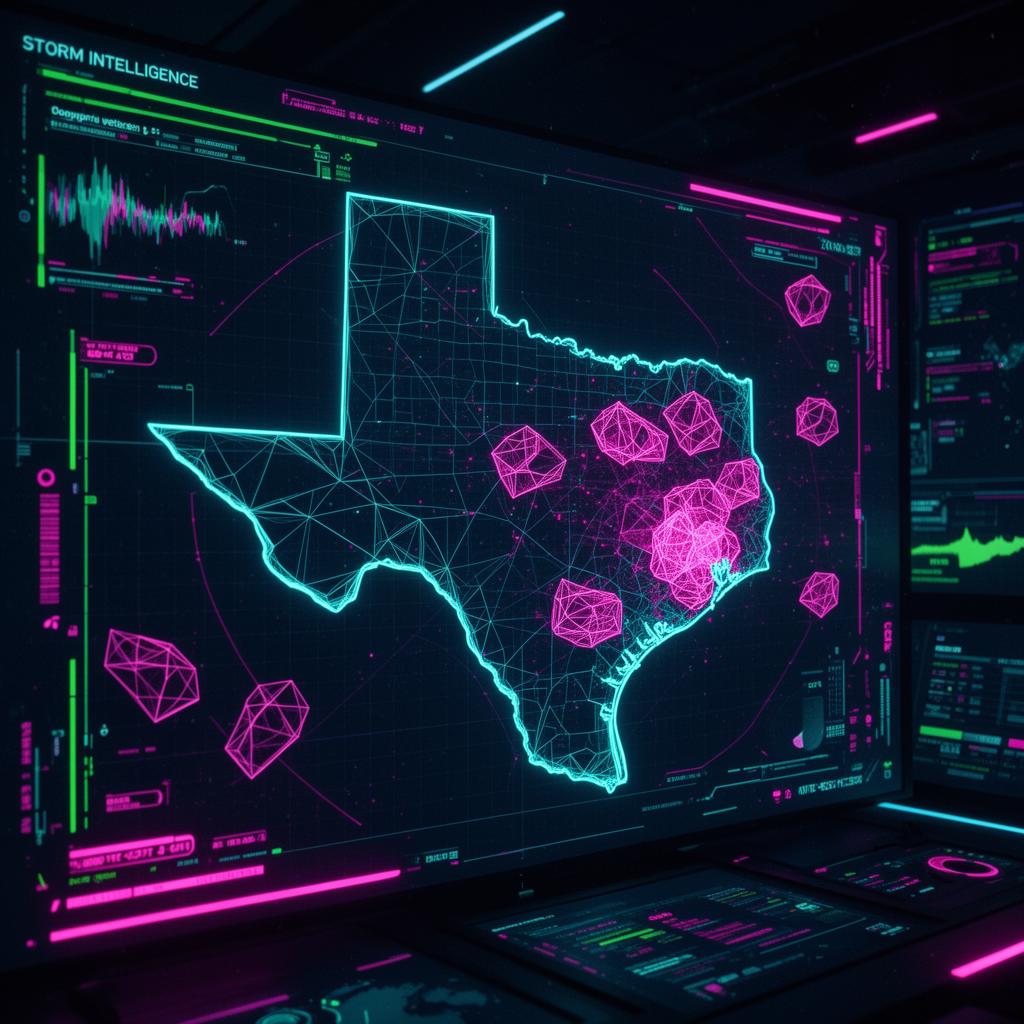 Stylized Texas storm radar showing hail activity